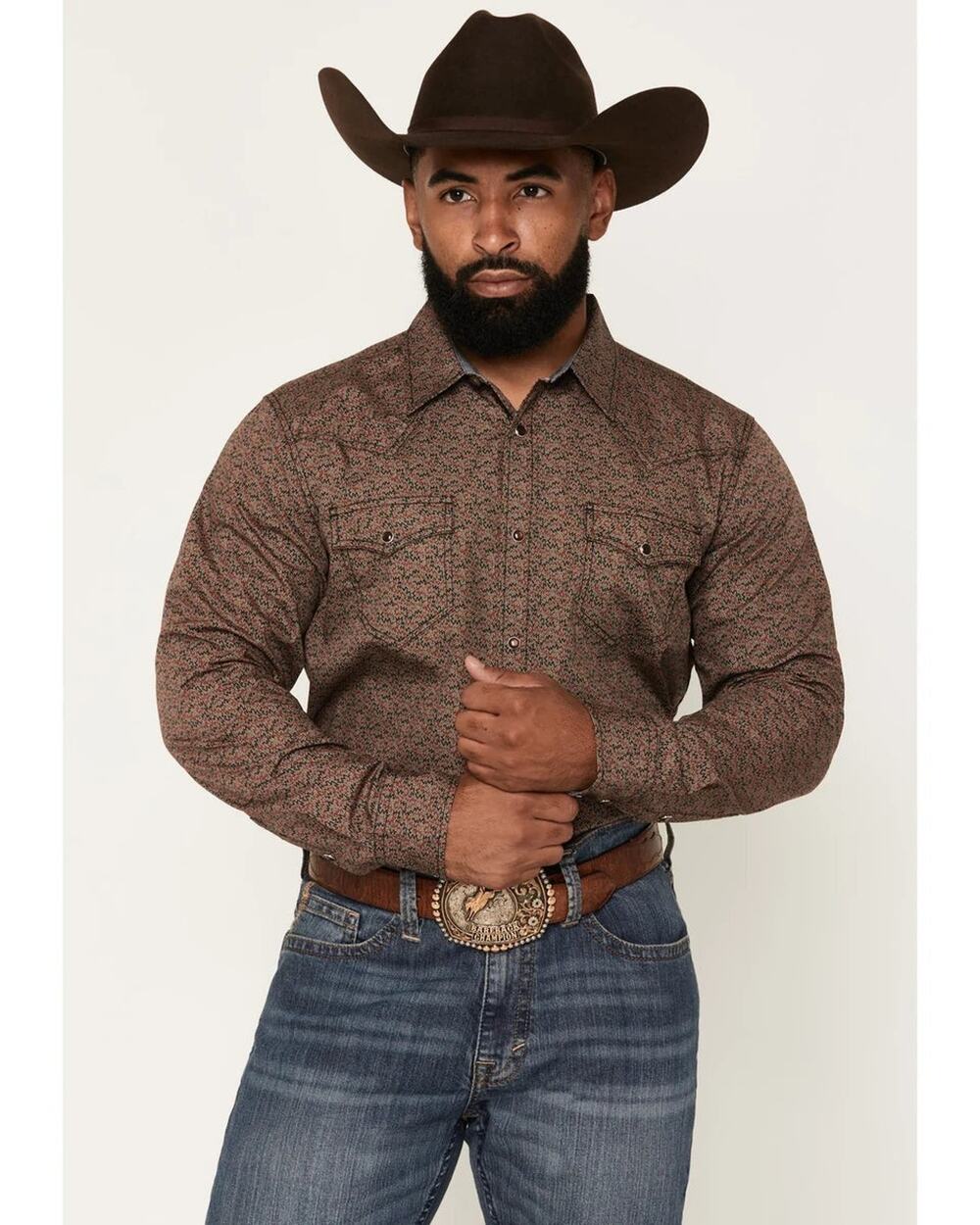 Cody James Fireball Geo Print Western Shirt Men's Large Brown Pearl Snap NWT